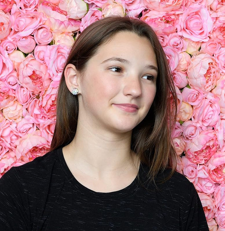 Summerfield Collection Stainless Steel Rainbow Multi Heart Print Glass Stud Earrings 12mm White Red