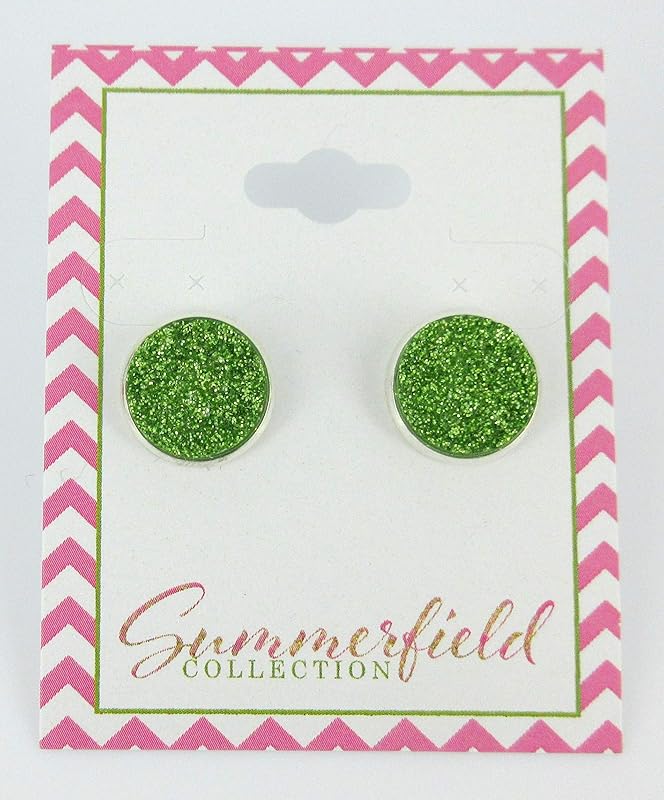 Summerfield Collection Silver-tone Spring Green Glitter Faux Druzy Stone Stud Earrings 12mm