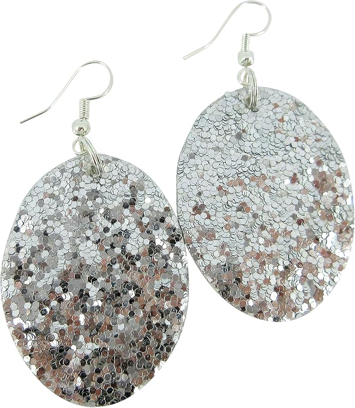 Summerfield Collection Silver-tone Glitter Faux Leather Oval Dangle Earrings (Silver)