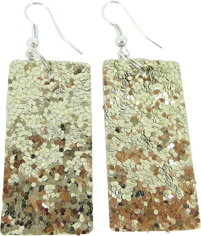 Summerfield Collection Silver-tone Glitter Faux Leather Large Rectangle Dangle Earrings (Gold)