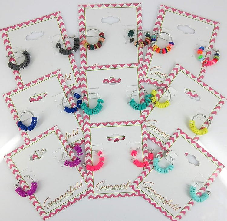 Summerfield Collection 15mm Stainless Steel Polymer Clay Katsuki Bead Hoop Earrings (Aqua Blue)