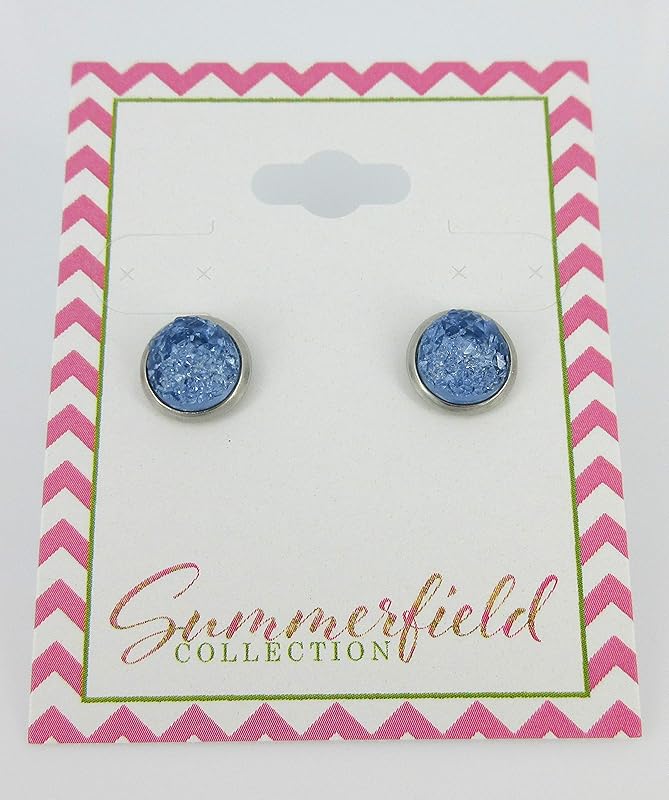 Summerfield Collection Stainless Steel Glacier Blue Faux Druzy Stone Stud Earrings (8mm)