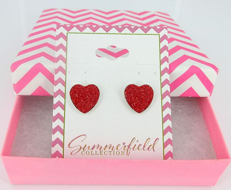 Summerfield Collection Silver-tone Heart Faux Druzy Stone Stud Earrings 12mm (Matte Red)