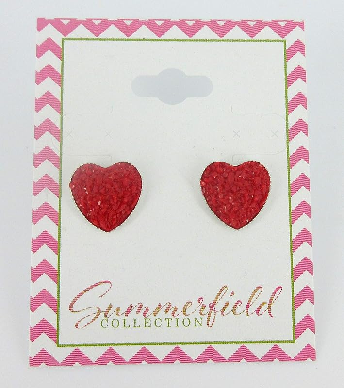 Summerfield Collection Silver-tone Heart Faux Druzy Stone Stud Earrings 12mm (Matte Red)