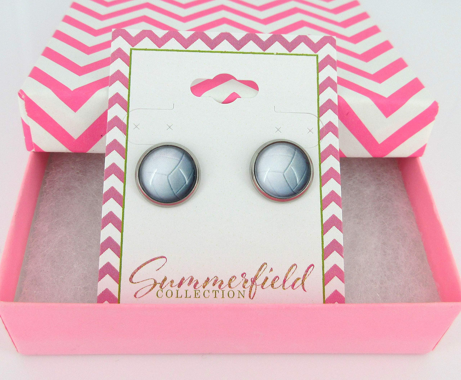 Stainless Steel Volleyball Print Glass Stud Earrings 12mm