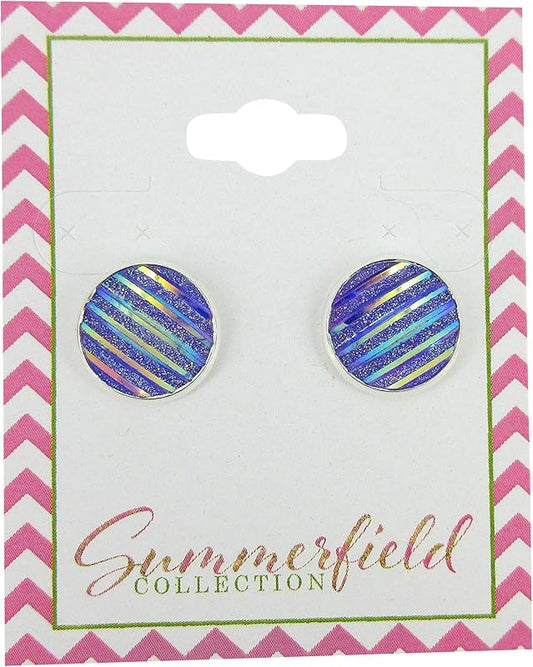 Summerfield Collection Silver-tone Frosted Metallic Stripe Stud Earrings 12mm (Lavender Purple AB)