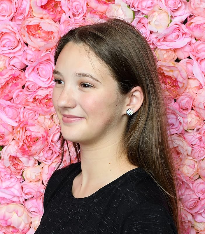 Summerfield Collection Stainless Steel Rainbow Multi Heart Print Glass Stud Earrings 12mm White Red