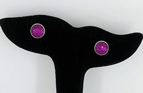 Stainless Steel Deep Magenta Faux Druzy Stone Stud Earrings 8mm