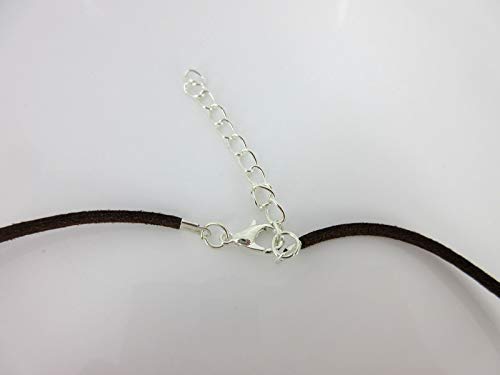 Silver-tone Starry Night Glitter Glass Pendant Choker Necklace Faux Brown Suede Cord
