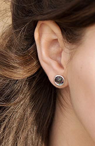 Silver-tone Dark Rainbow Glitter Glass Stud Earrings Hand-painted 8mm