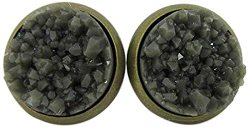 Antiqued Gold-tone Olive Green Faux Druzy Stone Stud Earrings