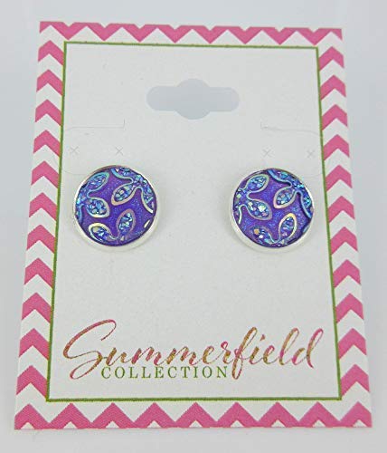 Silver-tone Lavender Purple Frosted Flower Metallic Rainbow Stud Earrings 12mm