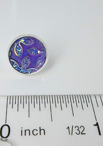 Silver-tone Lavender Purple Frosted Flower Metallic Rainbow Stud Earrings 12mm