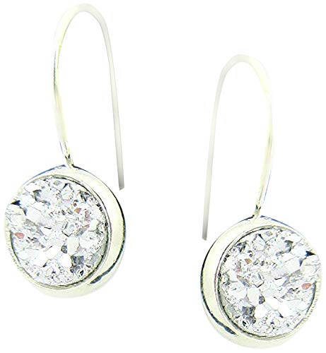 Silver-tone Faux Druzy Stone Lever-back Drop Earrings 8mm