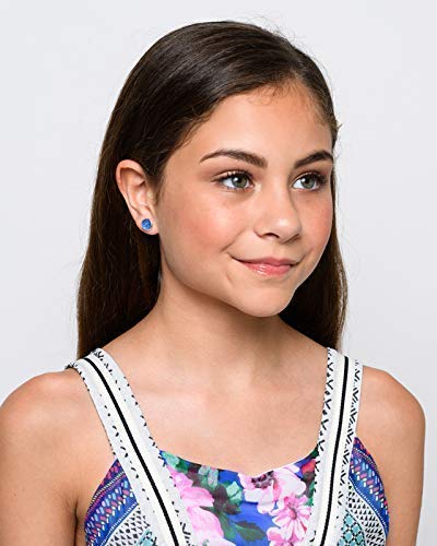 Duo Silver-tone Rainy Day Blues Faux Druzy Stone Stud Earrings 8mm Set