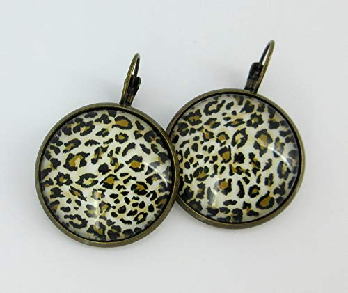 Antiqued Gold-tone Animal Print Glass Lever-back Drop Earrings Large 25mm