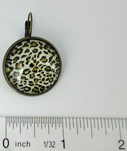 Antiqued Gold-tone Animal Print Glass Lever-back Drop Earrings Large 25mm