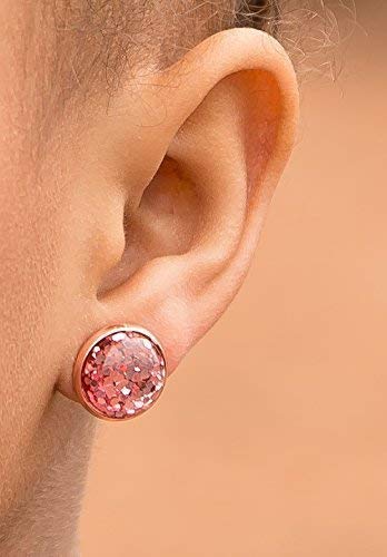 Rose Gold-tone Metallic Glitter Resin Stud Earrings 12mm