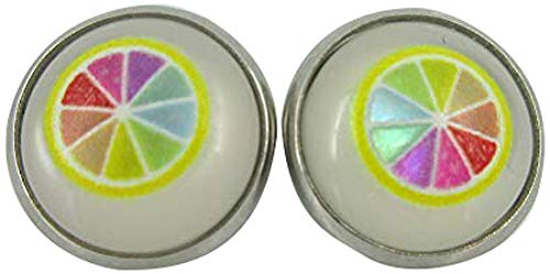 Stainless Steel Fruit Print Frosted Resin Stud Earrings 12mm