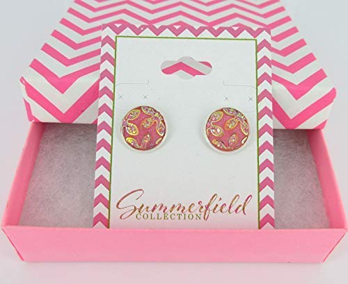 Silver-tone Light Pink Frosted Flower Metallic Rainbow Stud Earrings 12mm