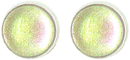 Silver-tone Nude Pink Color Shift Glitter Glass Stud Earrings Hand-painted 8mm