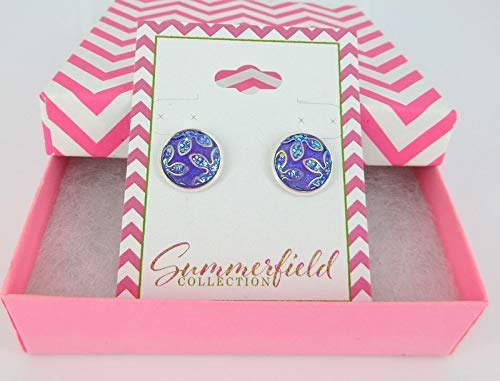 Silver-tone Lavender Purple Frosted Flower Metallic Rainbow Stud Earrings 12mm