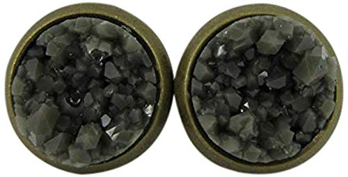 Antiqued Gold-tone Olive Green Faux Druzy Stone Stud Earrings