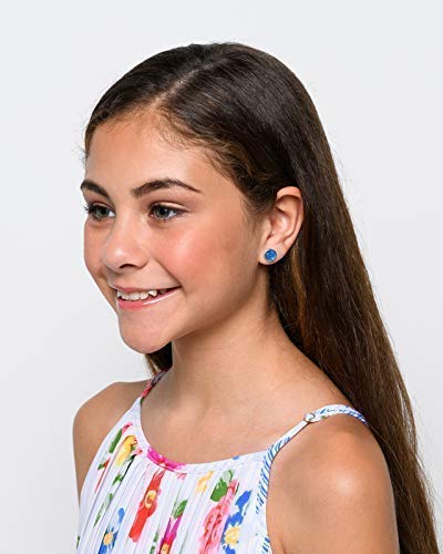 Duo Silver-tone Rainy Day Blues Faux Druzy Stone Stud Earrings 8mm Set