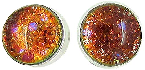 Silver-tone Bronze and Purple Glitter Glass Stud Earrings Hand-painted 8mm