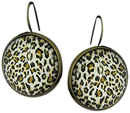 Antiqued Gold-tone Animal Print Glass Lever-back Drop Earrings Large 25mm