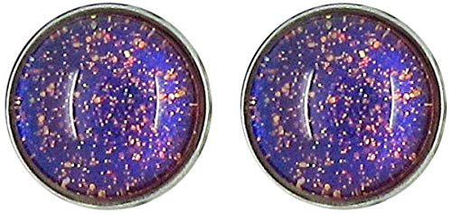 Stainless Steel Blue Red Purple and Gold Glitter Glass Stud Earrings Hand-painted 10mm
