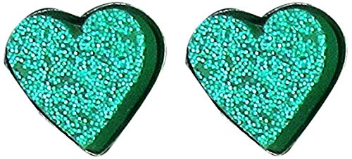 Stainless Steel Teal Blue Green Glitter Acrylic Heart Stud Earrings 8mm