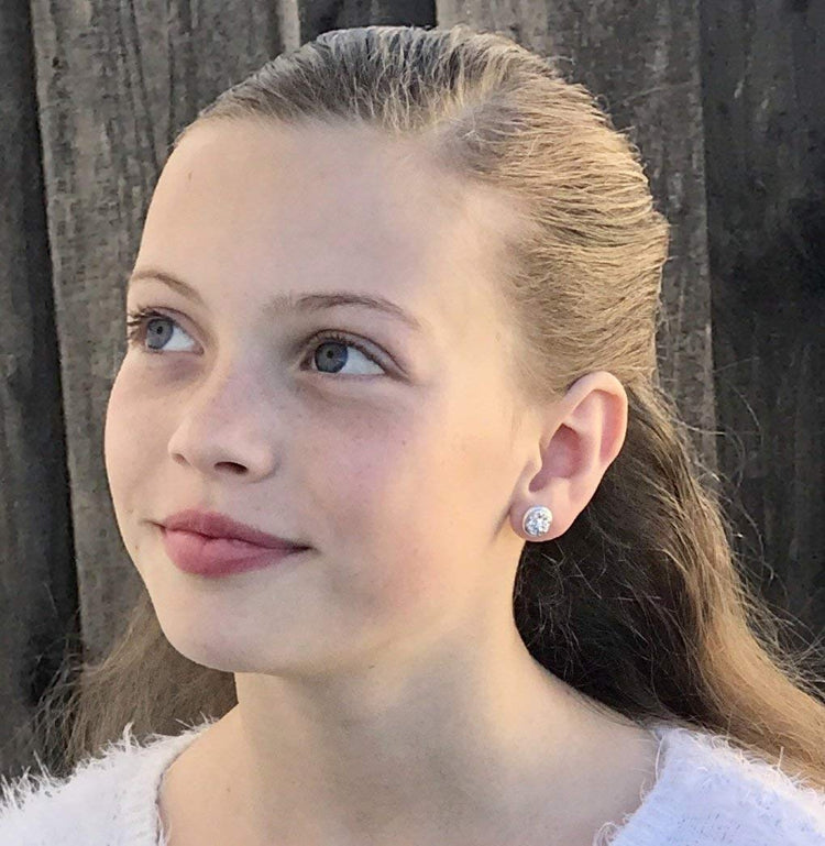 Silver-tone Metallic Faux Druzy Stone Stud Earrings 8mm