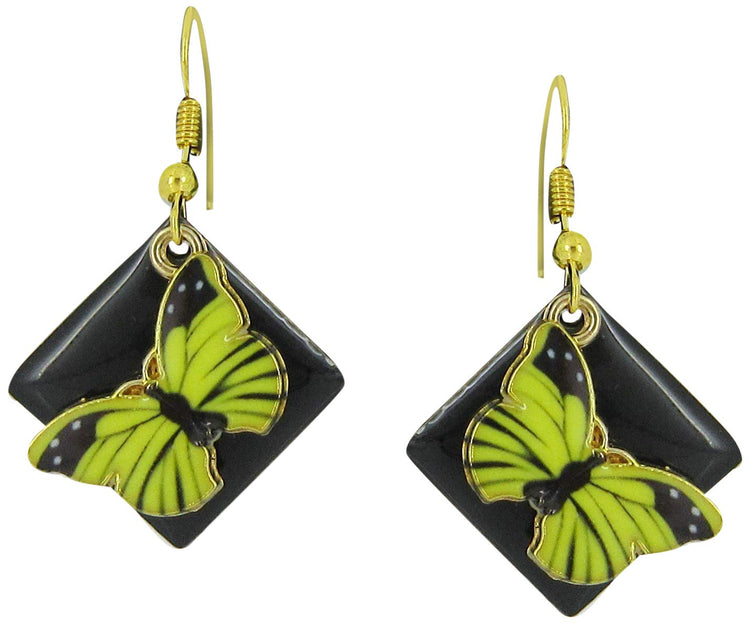 Gold-tone Enamel Butterfly Charm Dangle Earrings
