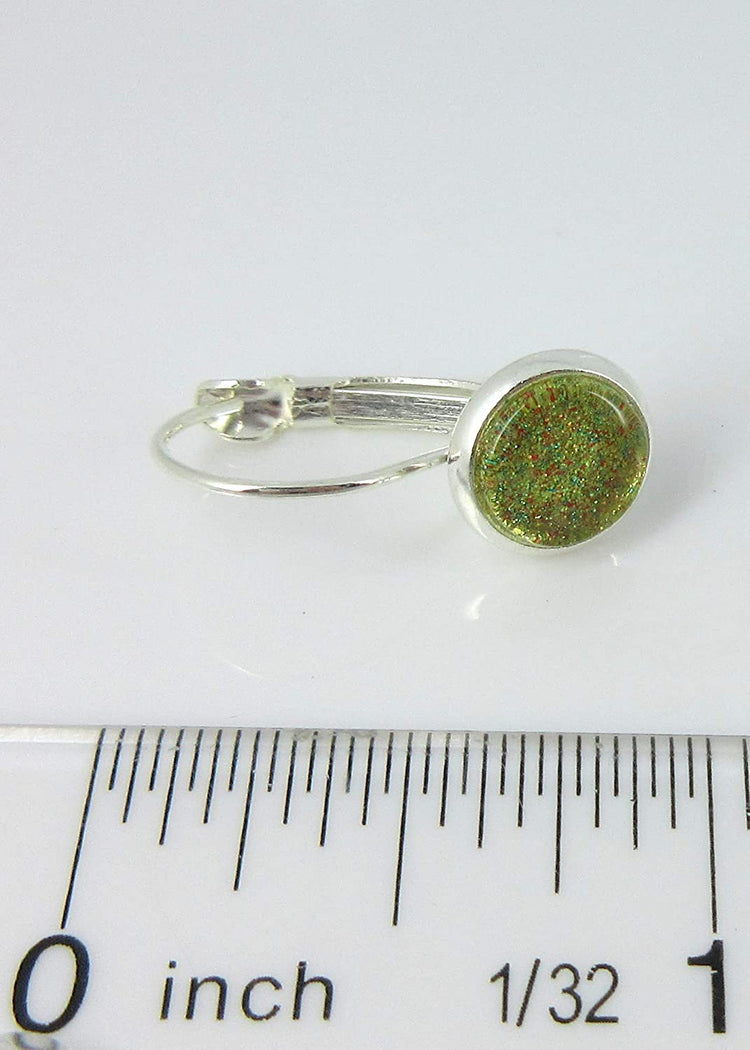 Silver-tone Gold Green Red Glitter Glass Drop Earrings Hand-painted 8mm