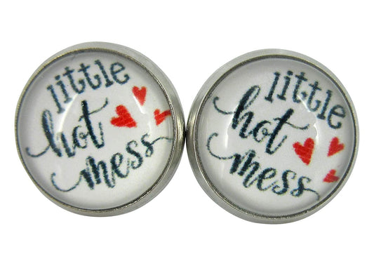 Stainless Steel Hot Mess Print Glass Stud Earrings 12mm
