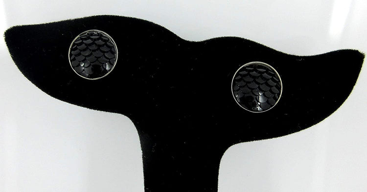 Hematite-tone Black Dragon Scale Stud Earrings 12mm Mermaid
