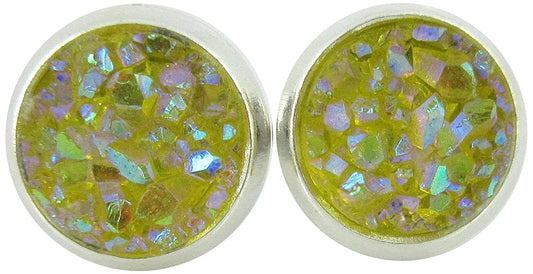 Silver-tone Faux Druzy Stone Stud Earrings 8mm