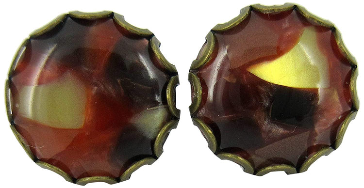 Antiqued Gold-tone Faux Tortoise Shell Resin Stud Earrings 12mm