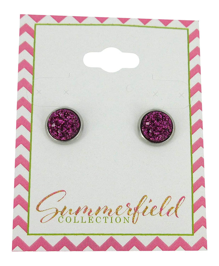 Stainless Steel Glitter Faux Druzy Stone Stud Earrings 8mm
