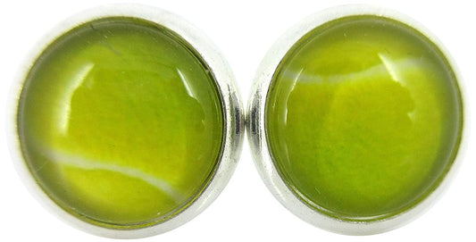 Silver-tone Tennis Ball Print Glass Stud Earrings 10mm