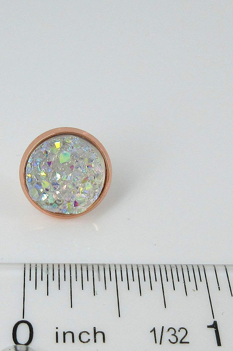 Rose Gold-tone Clear AB Faux Druzy Stone Stud Earrings 12mm