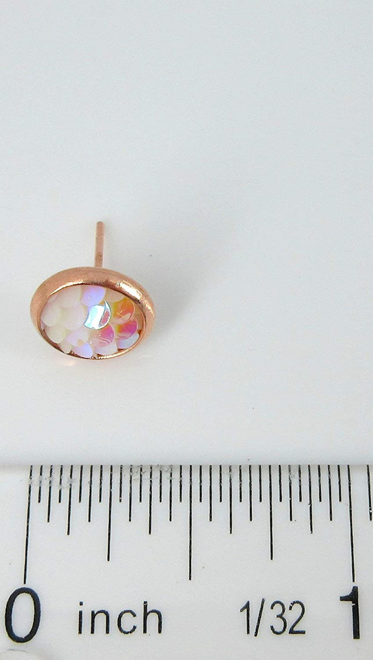 Rose Gold-tone Light Pink White AB Mermaid Scale Stud Earrings Dragon (8mm)