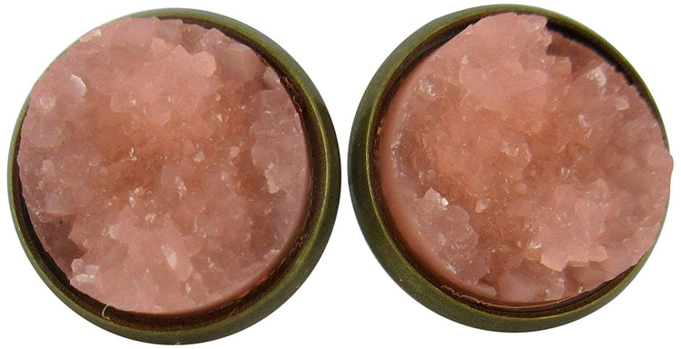 Antiqued Gold-tone Faux Druzy Stone Stud Earrings 12mm