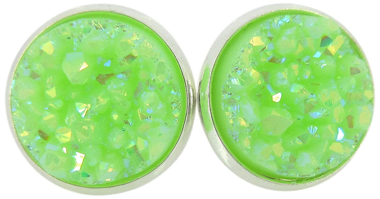 Silver-tone Pastel AB Faux Druzy Stone Stud Earrings 12mm