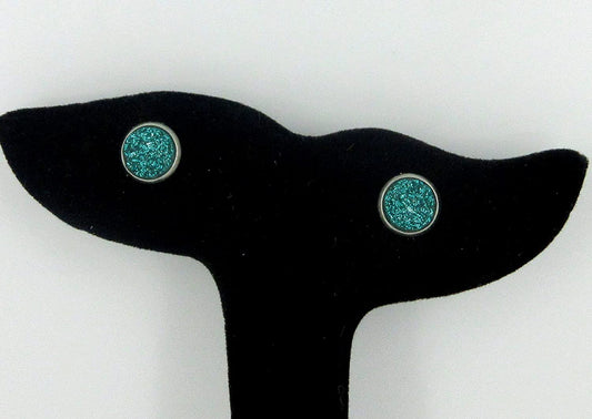 Trio Stainless Steel Ocean Blues Faux Glitter Druzy Stone 8mm Stud Earrings Set Teal Cobalt