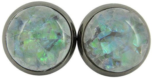Hematite-tone Gray and Opalescent Leaf Resin Stud Earrings 10mm