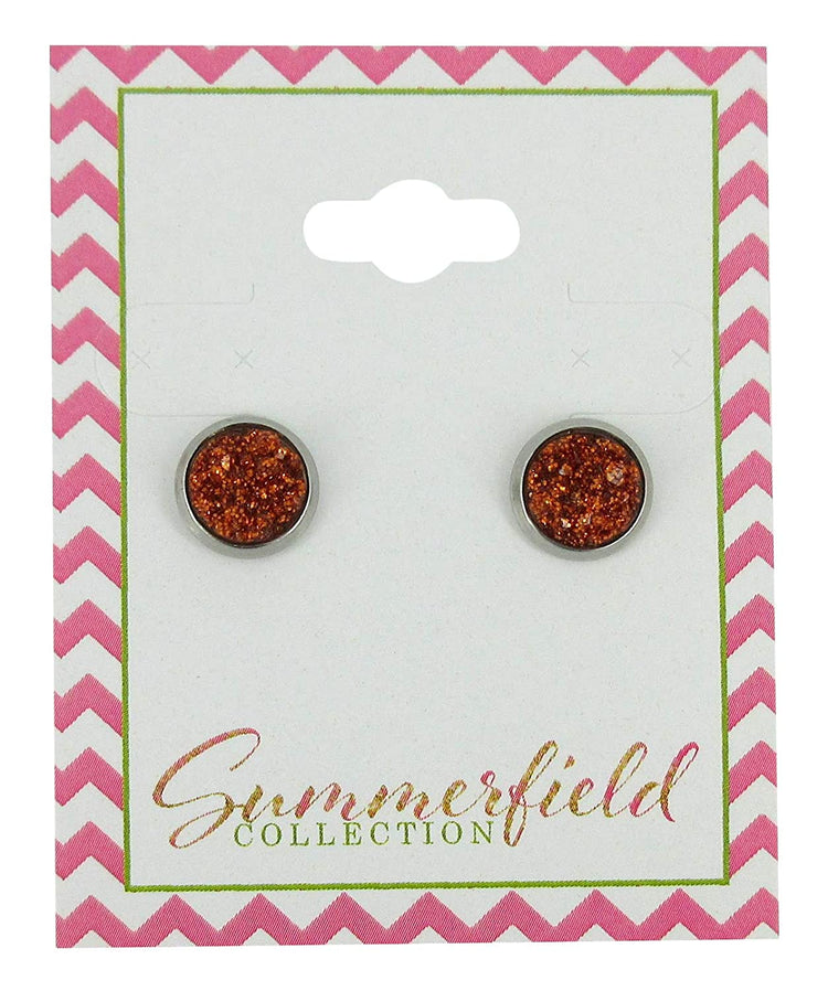 Stainless Steel Glitter Faux Druzy Stone Stud Earrings 8mm