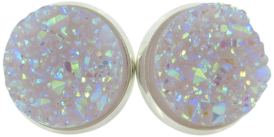 Silver-tone Lilac Purple Faux Druzy Stone Stud Earrings 12mm