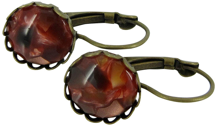 Antiqued Gold-tone Faux Tortoise Shell Resin Lever-back Drop Earrings